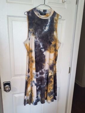 Vibe Tie-Dye Dress in Mustard, White & Blue